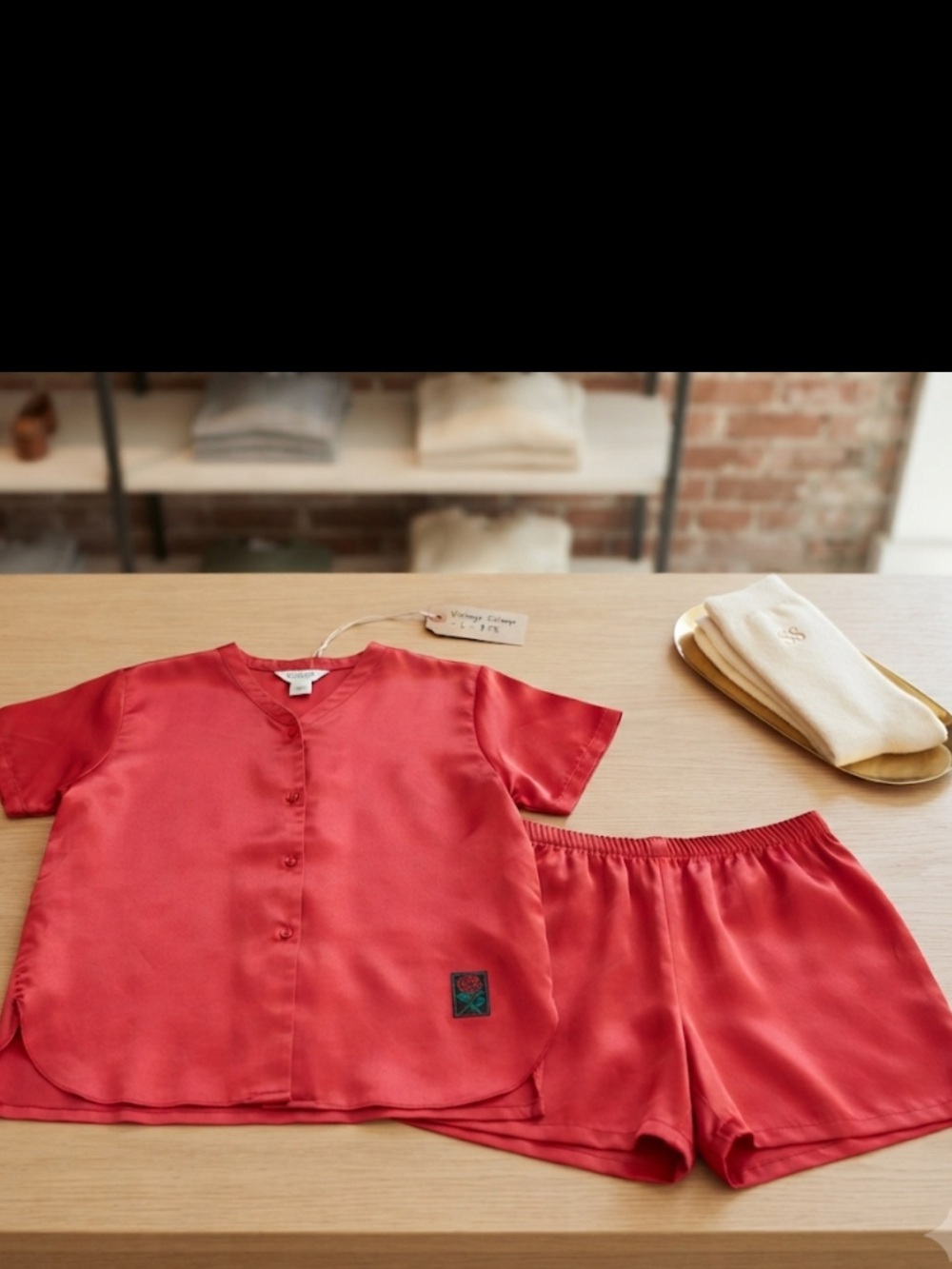 Vintage 90s Esleep Red Satin Pajama Shorts Set - Size L